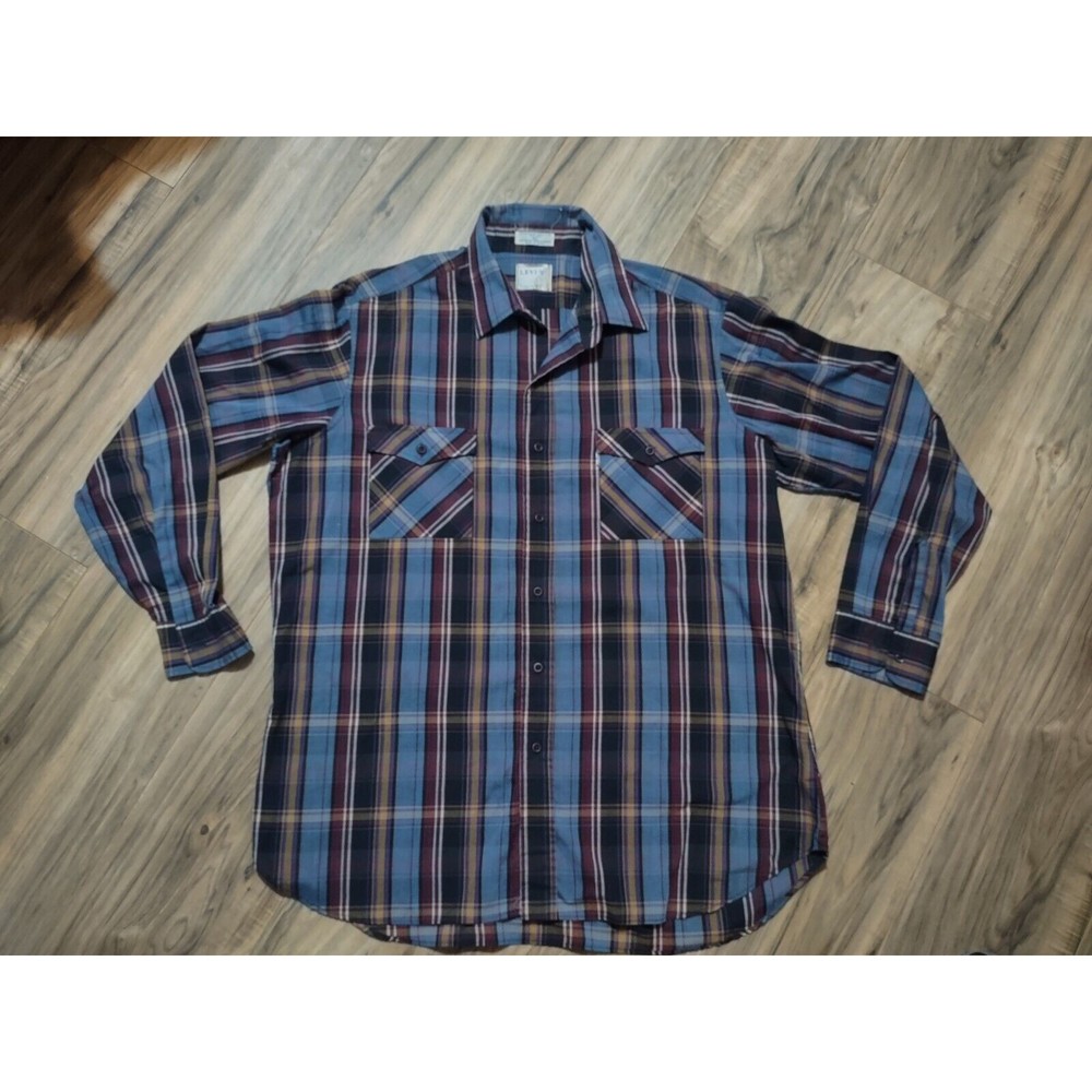 Vintage 1986 Levis Mens Button Down Shirt Extra Large Pockets Plaid XL WPL 423